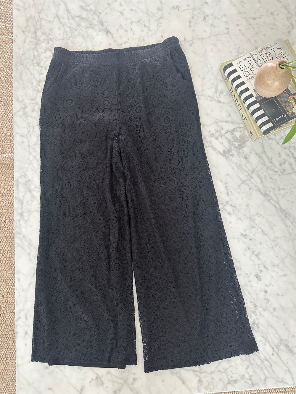 Chico's Black Lace Wide-Leg Trousers